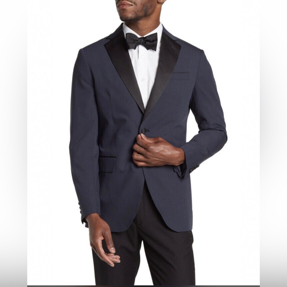 NWOT Nordstrom Rack Navy/Black Satin Lapel Suit Jacket